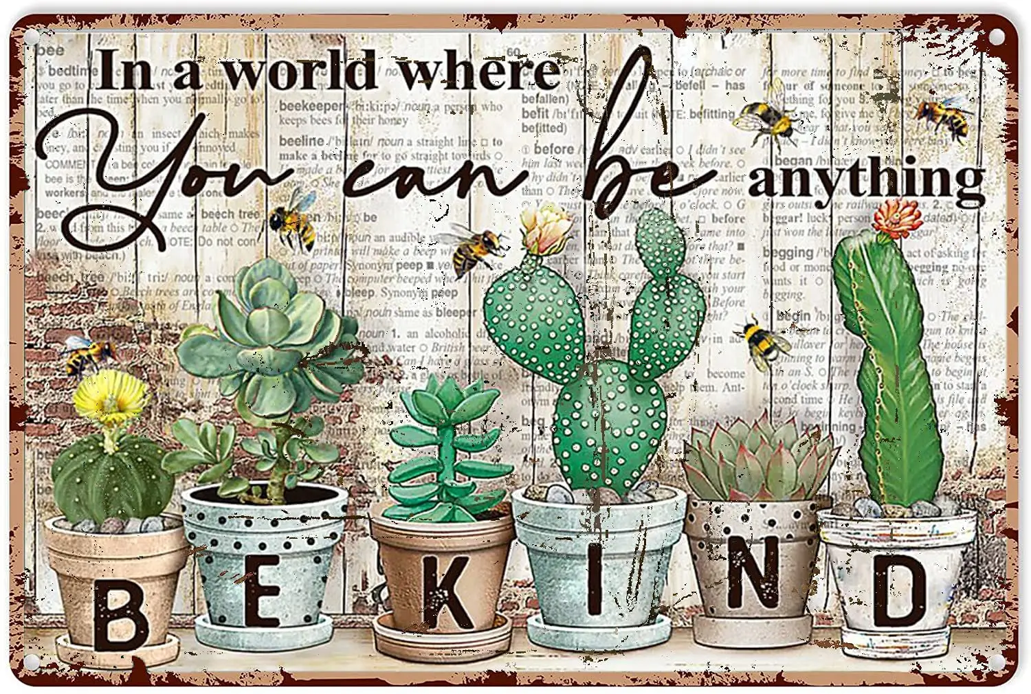 

Tin Signs Vintage Dictionary You Can Be Kind Bee Succulent Metal Sign Decor Tin Aluminum Sign Wall Art Metal Poster for Garden