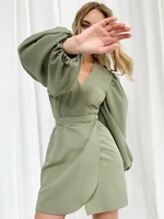 2022 new womens green female dress woman spring summer v neck lantern sleeve sexy casual elegant dresses for women 2022