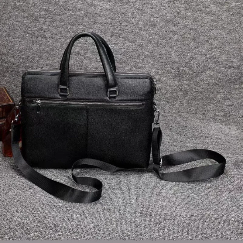 Genuine Leather Business Men Briefcase Cowhide Handbag Simple Shoulder Bag Large Capacity Male File Bag Laptop Bag