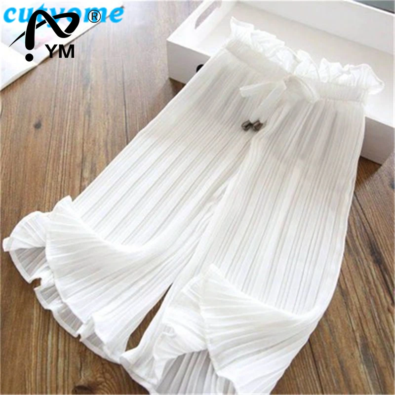 

New Teenage Girls Summer Wide Leg Pants Toddler Kids Loose Pleated Chiffon Pants Children Clothes Girls Leggings Trouser