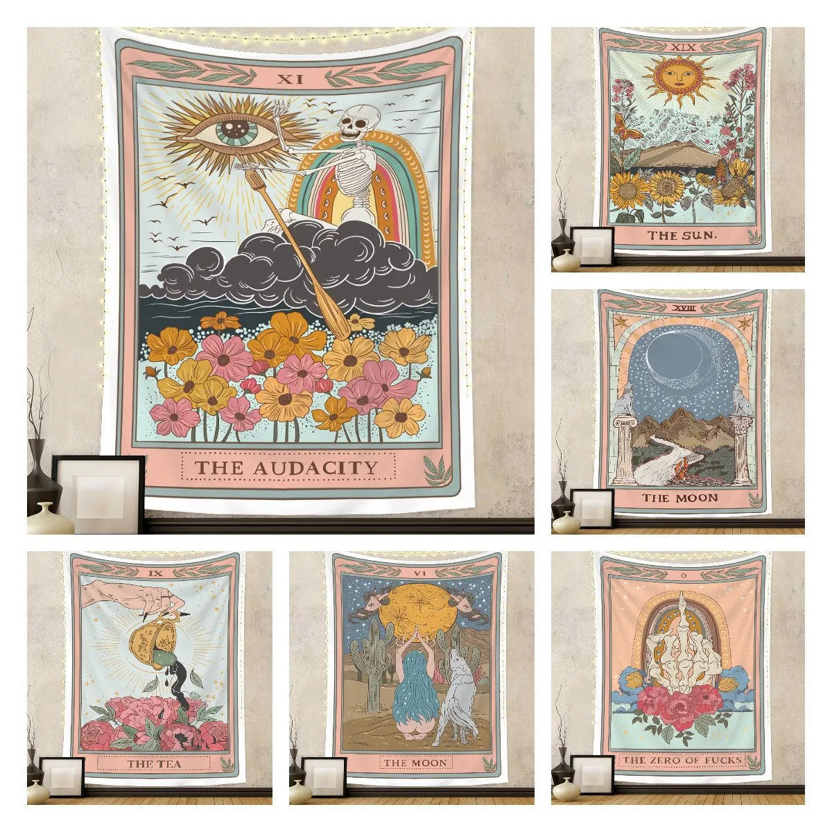 

Sun Moon Tarot Card Tapestry Aesthetic Skull Boho Home Decor Bedroom Kawaii Room Decoration Accessories Mysterious Wall Art Item