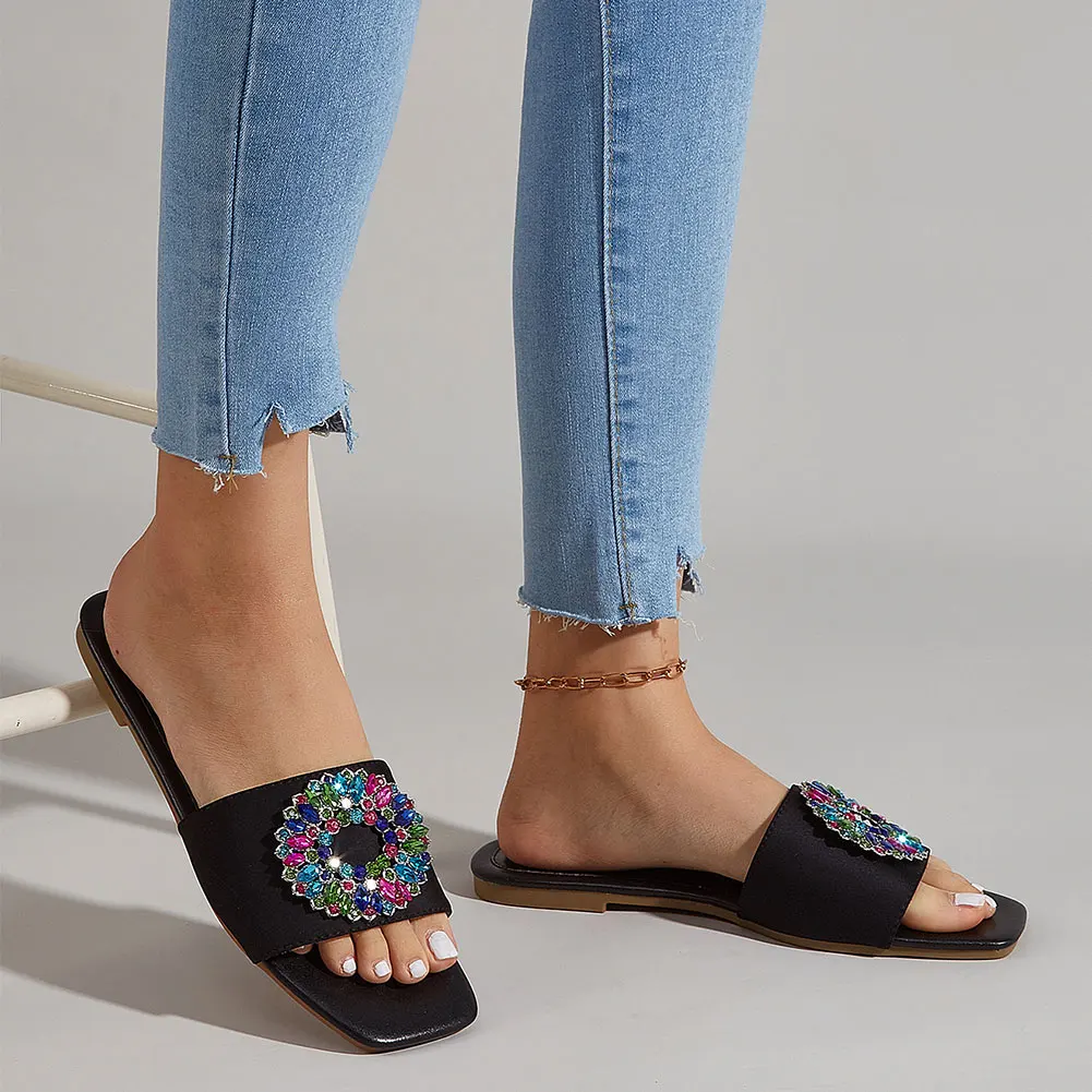 

Женские блестящие Повседневные Туфли хорошего качества с кристаллами, удобная обувь на плоской подошве для отдыха, сланцы, летние сандалии для отдыха