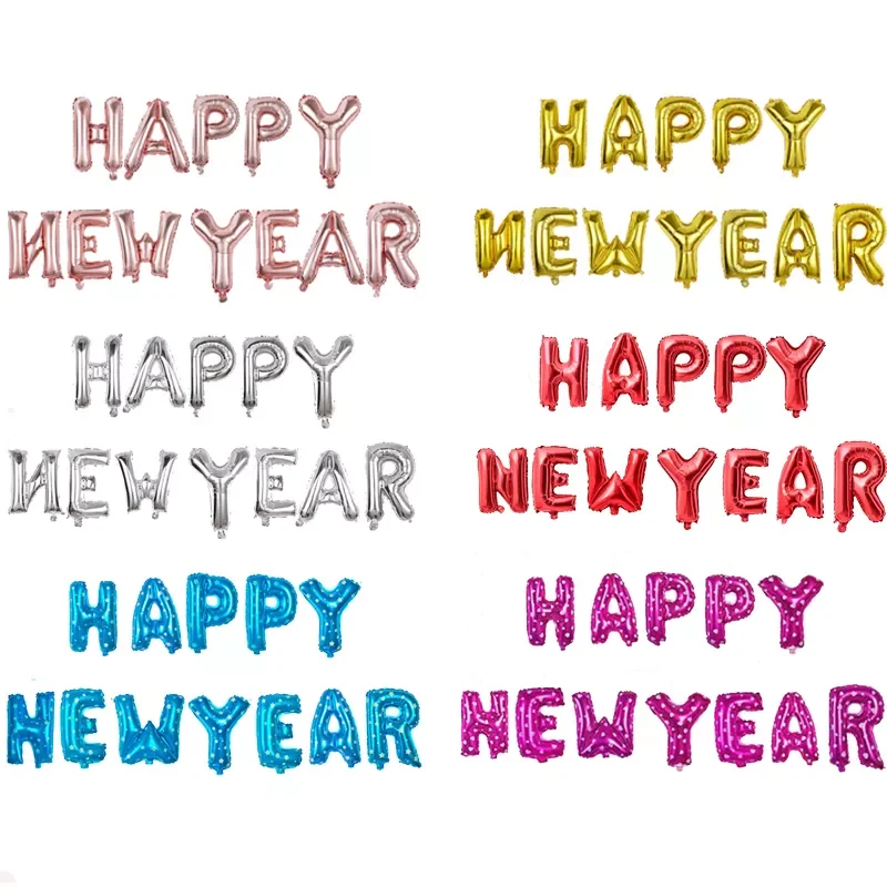 

50 комплектов/16 дюймов/600 шт., алюминиевая пленка на новый год с надписью на английском языке, воздушный шар для праздников, праздничное украш...