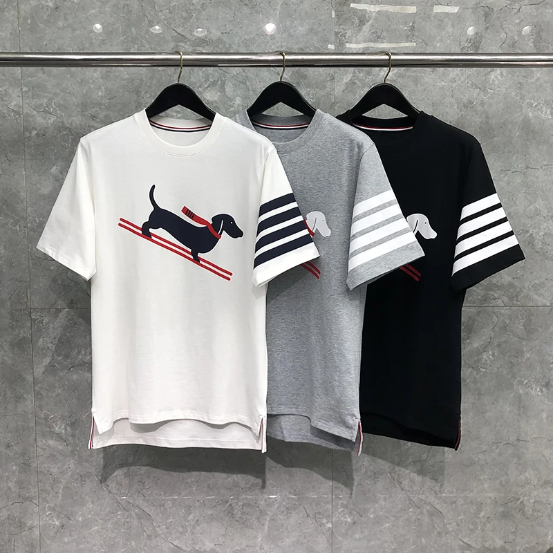 

Футболка мужская с круглым вырезом, в полоску, с принтом щенка