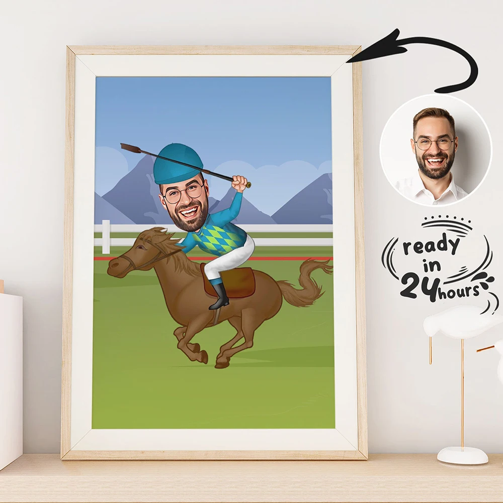 

Personalized Horse Jockey Sports Cartoon Wall Art Poster And Prints Picture Canvas Painting Decoration Interior Room for Stadium