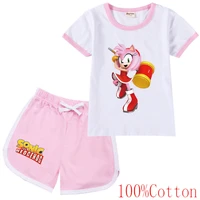 2022 casual boys clothes sonic t shirt sets summer kids cartoon shorts girls sport outfit children clothing fashion tees suit