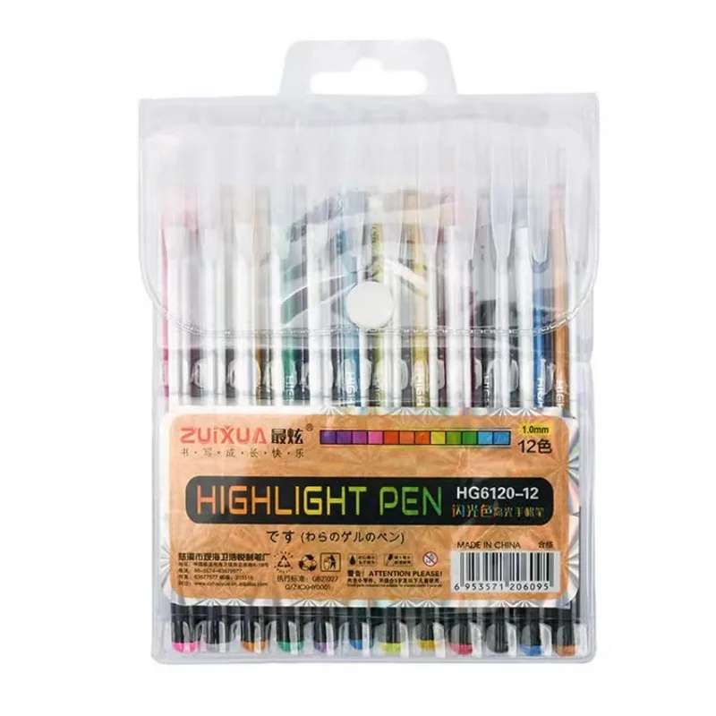 

12 Pcs Colors Glitter Gel Pens Set Fine Point Art Marker Pen for Adult Coloring Books Kid Doodling Drawing