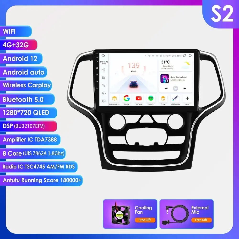 

4G 8-ядерный автомобильный радиоприемник Android для Jeep Grand Cherokee WK2 2014-2022, мультимедийный плеер DSP Carplay 7862, авторадио, 10,1-дюймовый головное устройство SWC