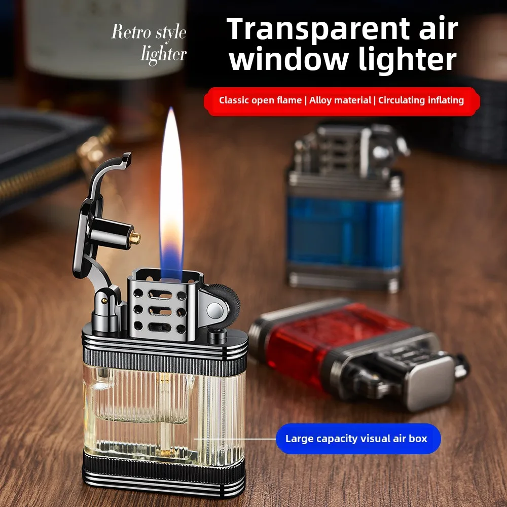 Портативная металлическая зажигалка прозрачная газовая камера бутановая с