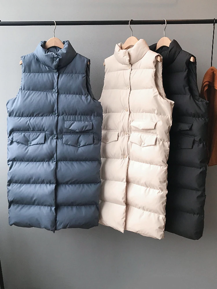 Осенне-зимний длинный жилет Женская хлопковая куртка без рукавов Корейская