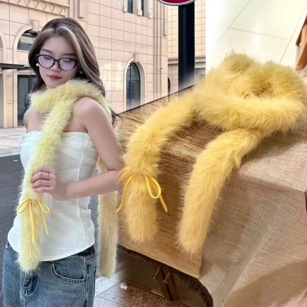 Модный однотонный шарф с бантом Y2k пушистый меховой в стиле Харадзюку роскошный