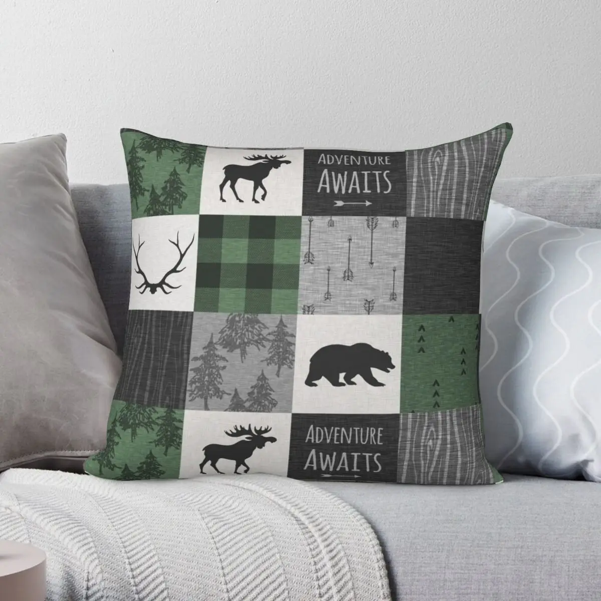 

Квадратный чехол для подушки northвудс с пэчворком, полиэстеровый льняной бархатный чехол с принтом на молнии, декоративный чехол для подушки, домашний чехол для подушки