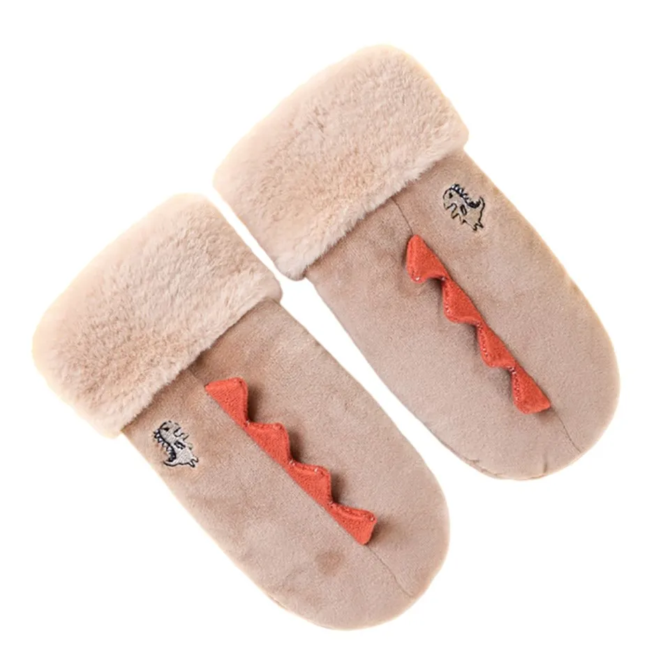 Детские рукавицы унисекс замшевые перчатки с вышивкой динозавра на подкладке из