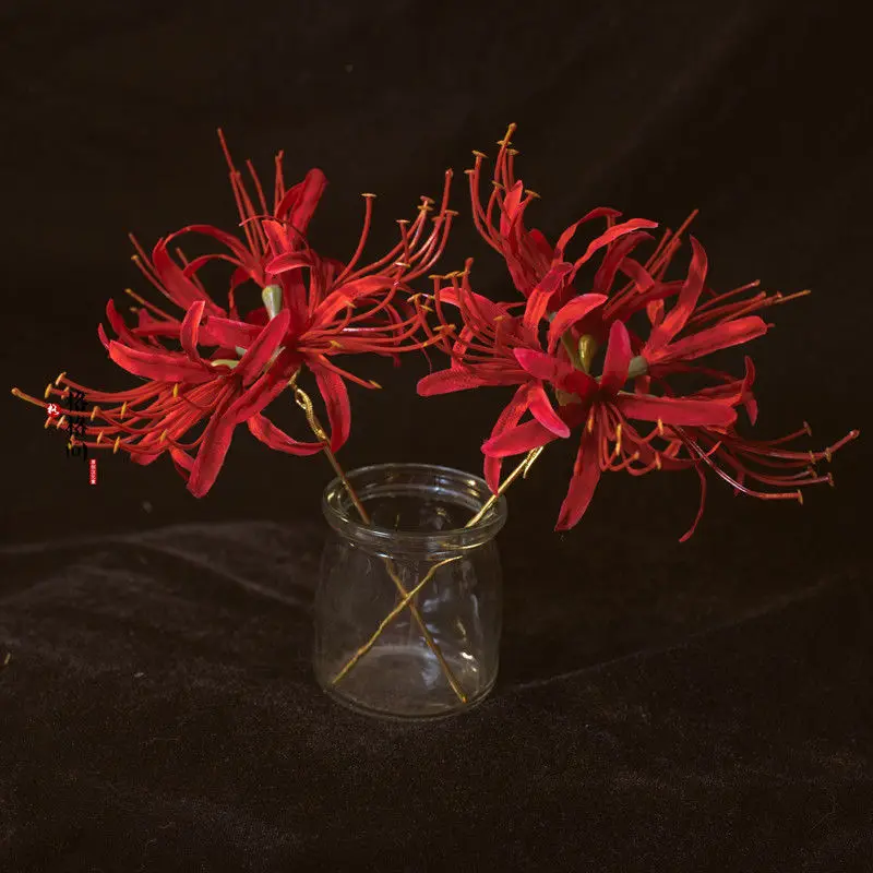 Handmade Red Spider Lily Flower Hairpin Flower Retro Hair Stick Headdress Antique Hanfu Accessories For Women