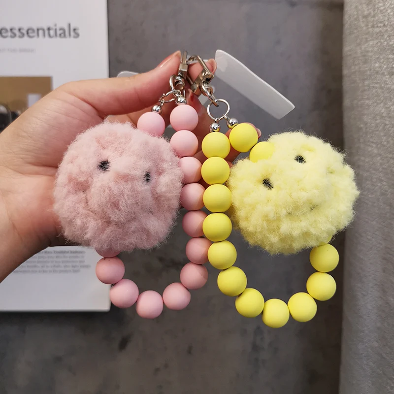 

Universal Phone Anti Loss Lanyard Pendant Hair Ball Beaded Bracelet Short Plush Ball Pendant Frosted Wrist Mobile Phone Lanyard