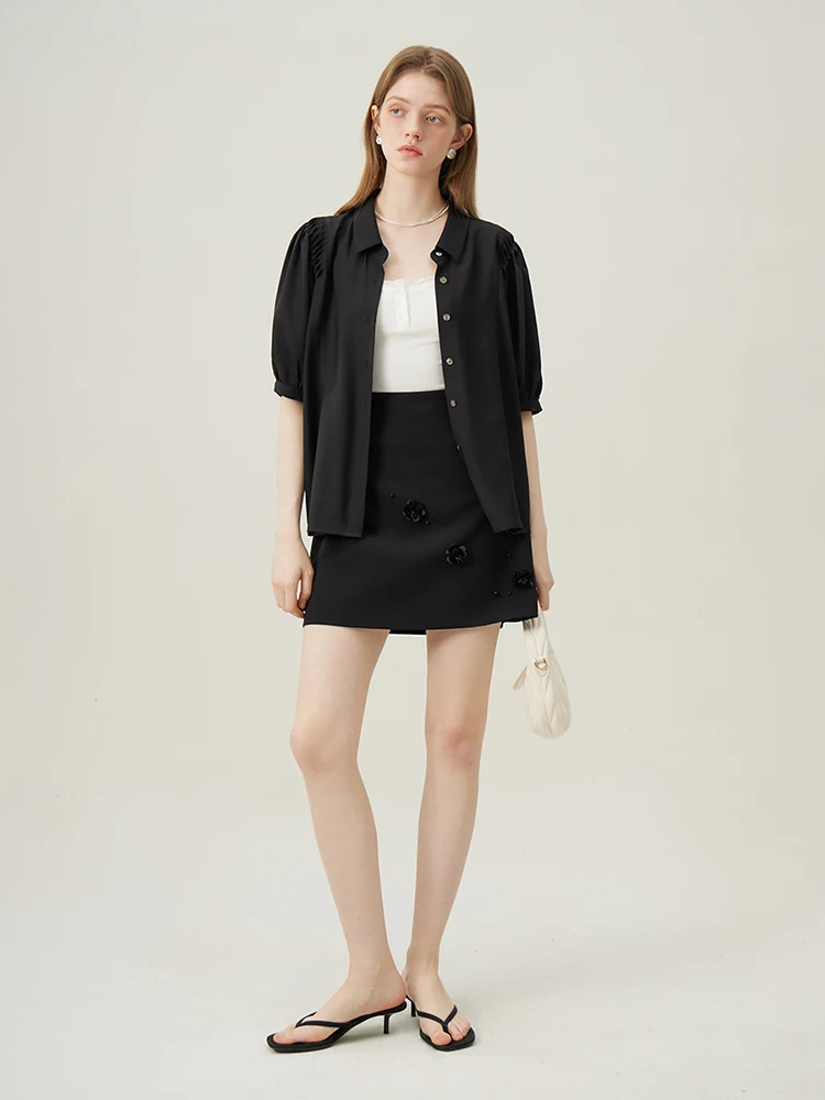 FSLE Женская Рубашка Во Французском Стиле Повседневный Топ С Короткими Рукавами