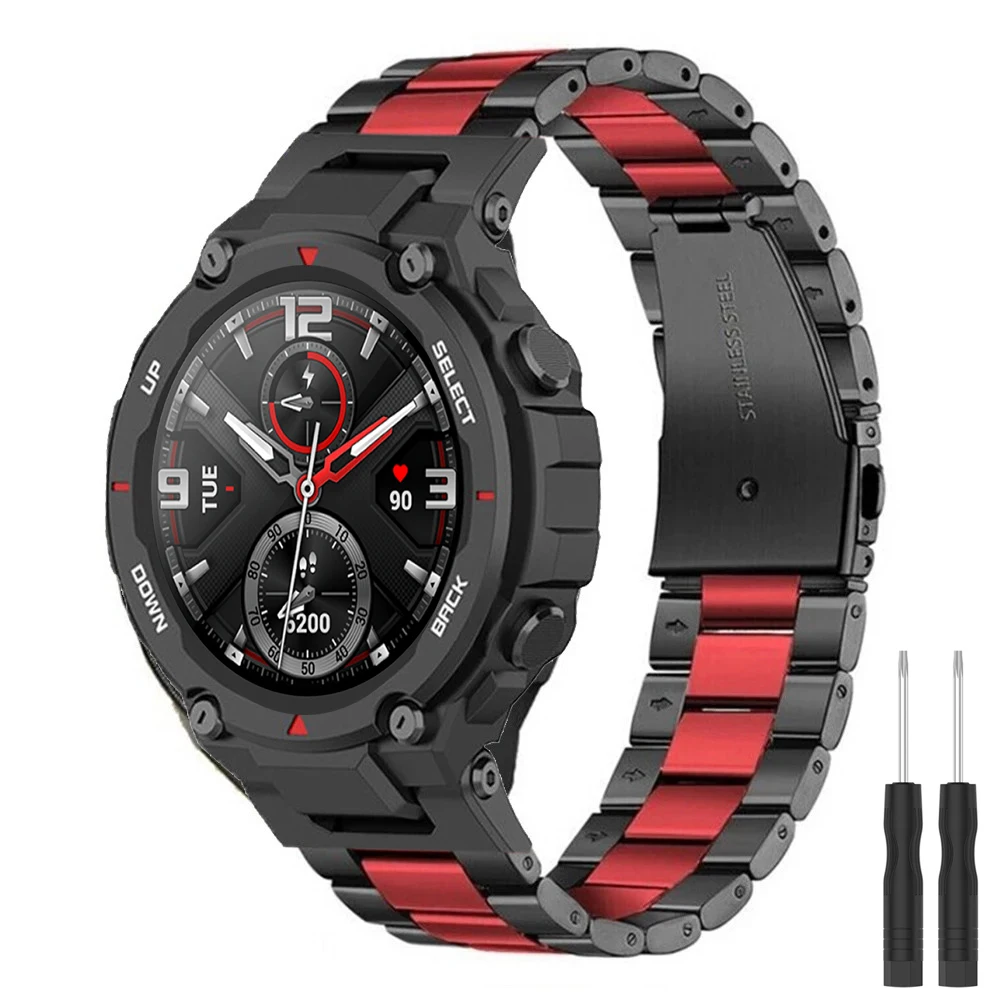 Luxurious Stainless Steel Band For Amazfit T Rex Pro Smart Watch Strap Metal Bracelet For Xiaomi Huami Amazfit T Rex
