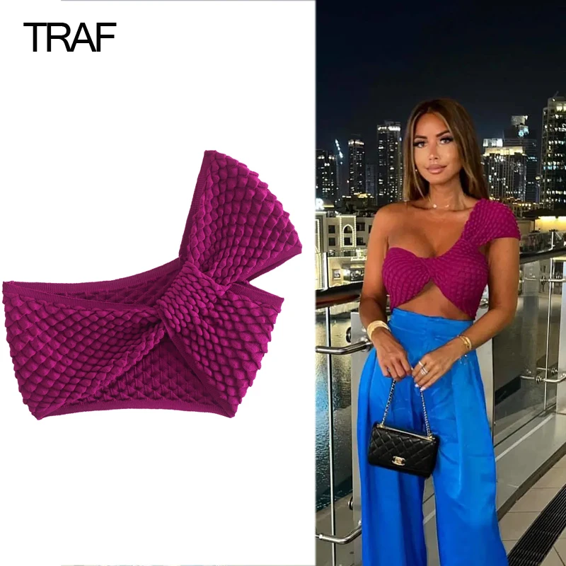 TRAF Y2k Women's Purple Corset Top Sexy Backless One Shoulder Crop Top For Women Fashion 2022 Summer Vintage Women's Tank Tops