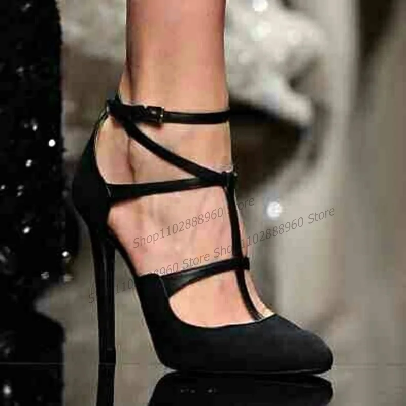 Женские модельные сандалии на высоком каблуке с Т-образным ремешком и круглым