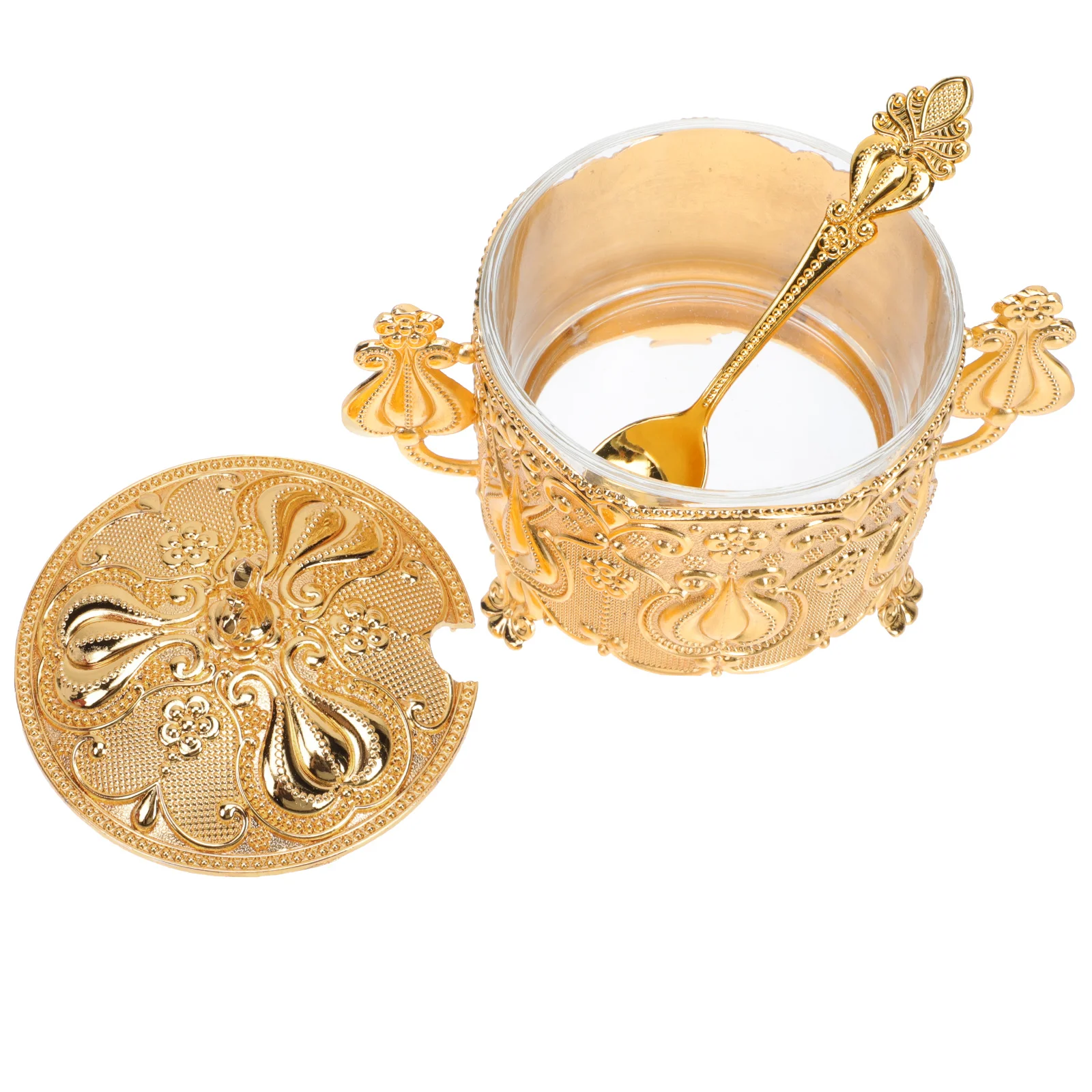 

Sugar Bowl Glass Container Holder Vintage Organizer Coffee Gold Salt Packet Shelves Storagesink Jars Reusable Dispenser