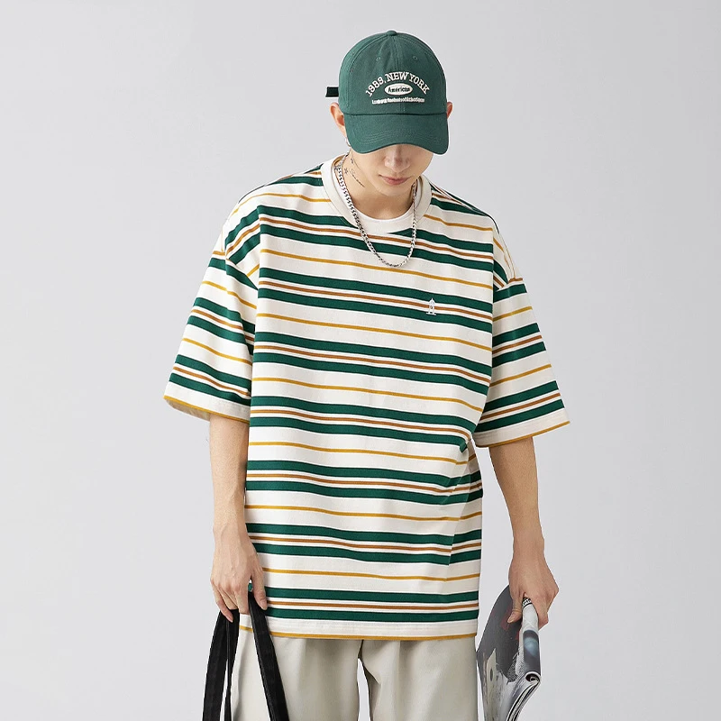 

Vintage Mens T Shirts Streetwear Short Sleeve Striped Summer Tee Women Unisex Loose Clothing Oversized T-shirt for Couple