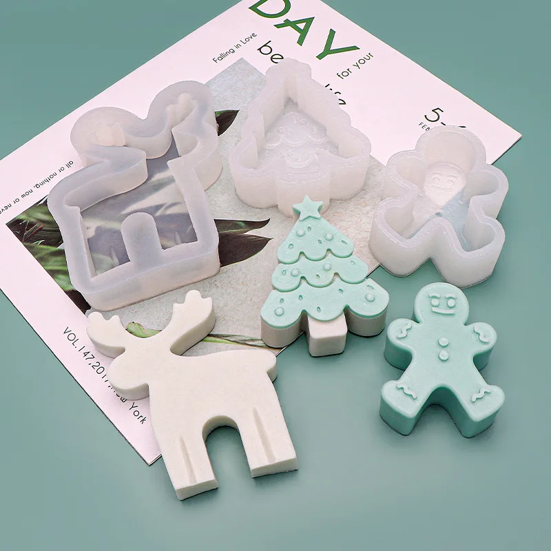 

Christmas Silicone Candle Mold DIY Christmas Tree Deer Scented Candle Mold Crystal Epoxy Resin Soap Mould Home Decoration Gifts
