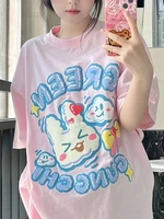deeptown women cotton t shirt japanese cute letter cartoon short sleeve harajuku kawaii graphic tees summer top for women tshirt
