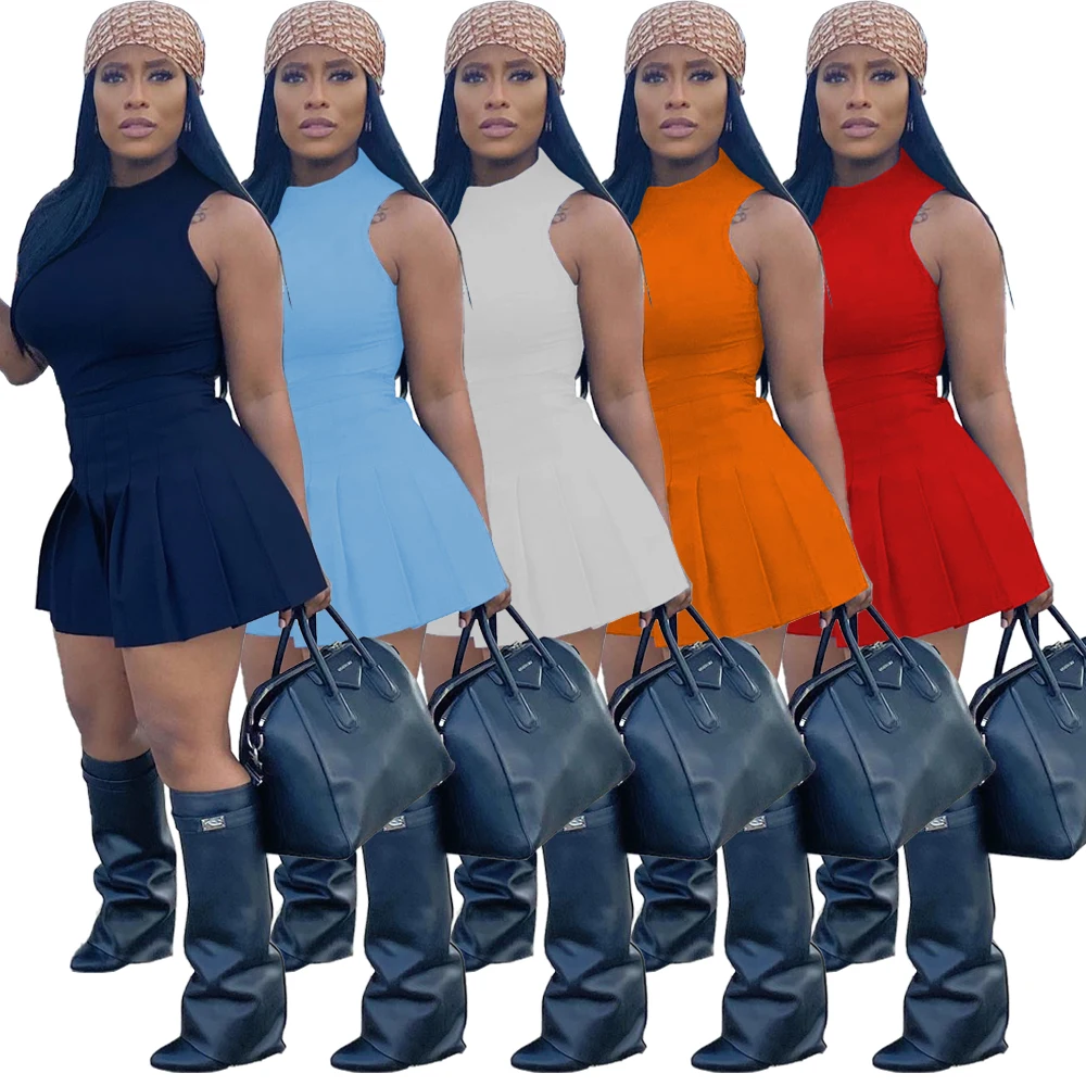 

2022 Модный женский комплект из двух предметов, уличная одежда, Офисная Клубная одежда для девушек, однотонные топы без рукавов, спортивная од...