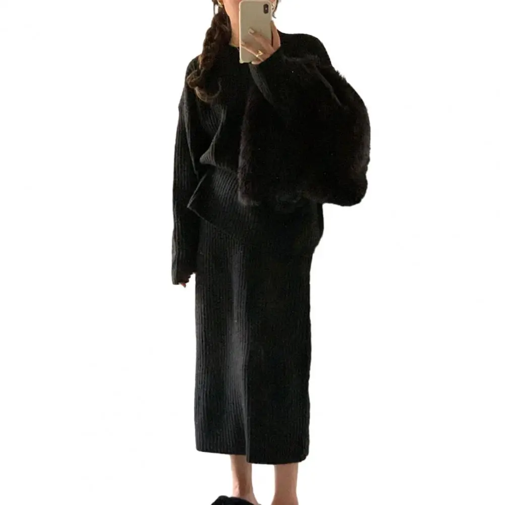 Женский костюм с юбкой макси длинным рукавом удобный зимний комплект из свитера