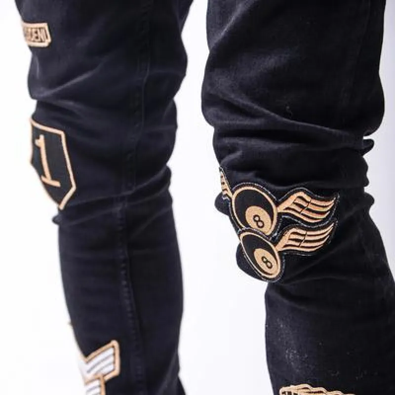Mens Jeans Trend New Patch Embroidery Elastic Slim Fit Men's Leggings Streetwear Men Denim Jeans Full Length Trousers