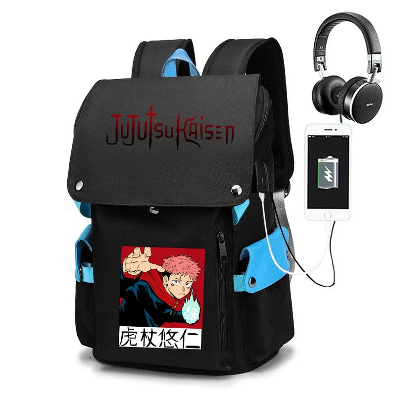 

Jujutsu Kaisen Casual Bag Cartoon Printing Bag Kids Backpack Black USB Bag Outdoor Travel Bag Teen Student School Bag