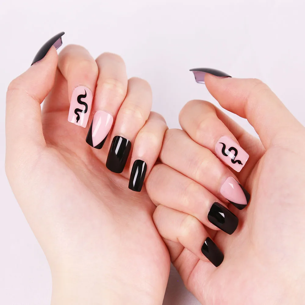 

2023 New Fashion Wearing Armor Wholesale Black Diagonal French Snake Pattern Detachable накладные ногти