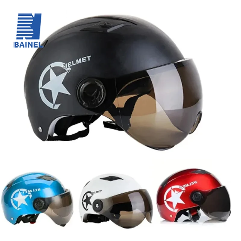 

Face Helmet Motorcycle Open Dual Lens Visors Men Women Summer Electric Bicycle Helmet Scooter Motorbike Moto Bike Helmets