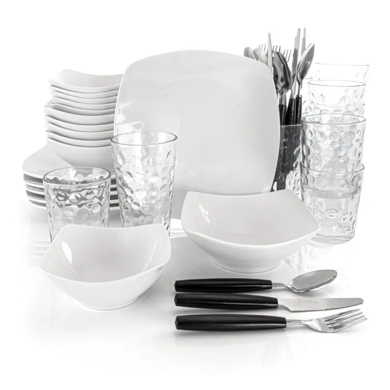 

Fast Shipping All U Need 48 Piece Ceramic Dinnerware Combo Set in White