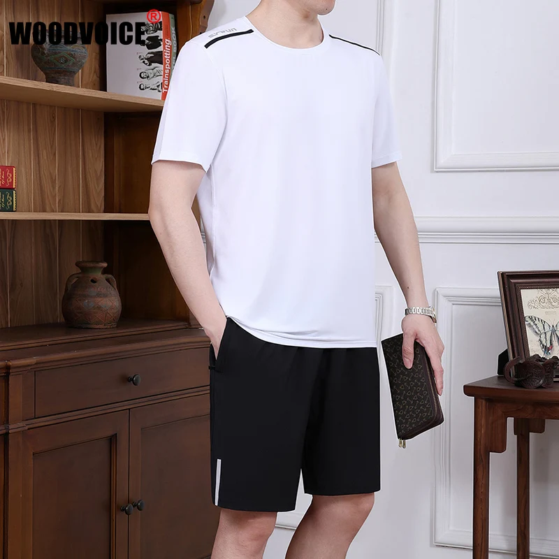 

Мужская футболка + шорты, набор, мужская летняя дышащая Повседневная футболка, набор для бега, модные Harajuku мужские спортивные костюмы на отк...
