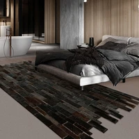 american style genuine cowhide patchwork runner rug in black color real leather bedside carpet new year decorative floor mat