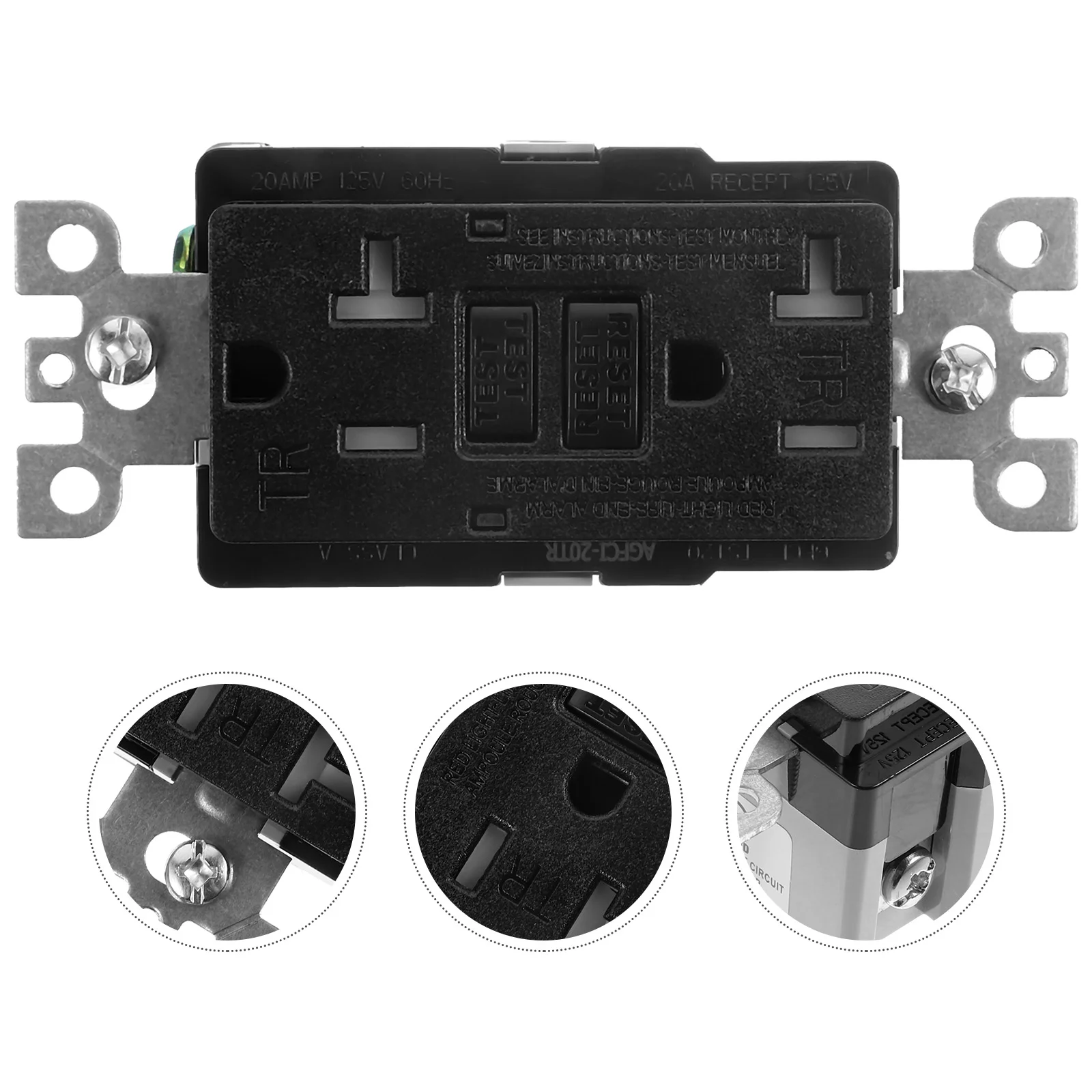 

Socket 20 Amp Gfci Outlet Gfi Bathroom Electric Outdoor Electrical Outlets Standard Ground Fault Receptacle Black