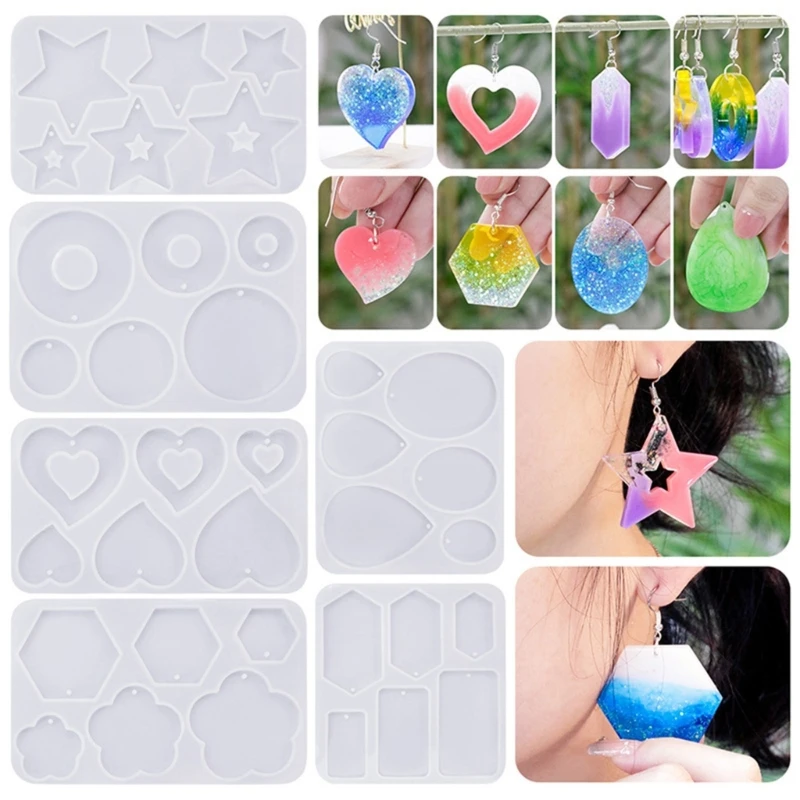 

DIY Crystal Drop Earrings Mold Round Heart Pendant Oval Star Drop Earrings Mold