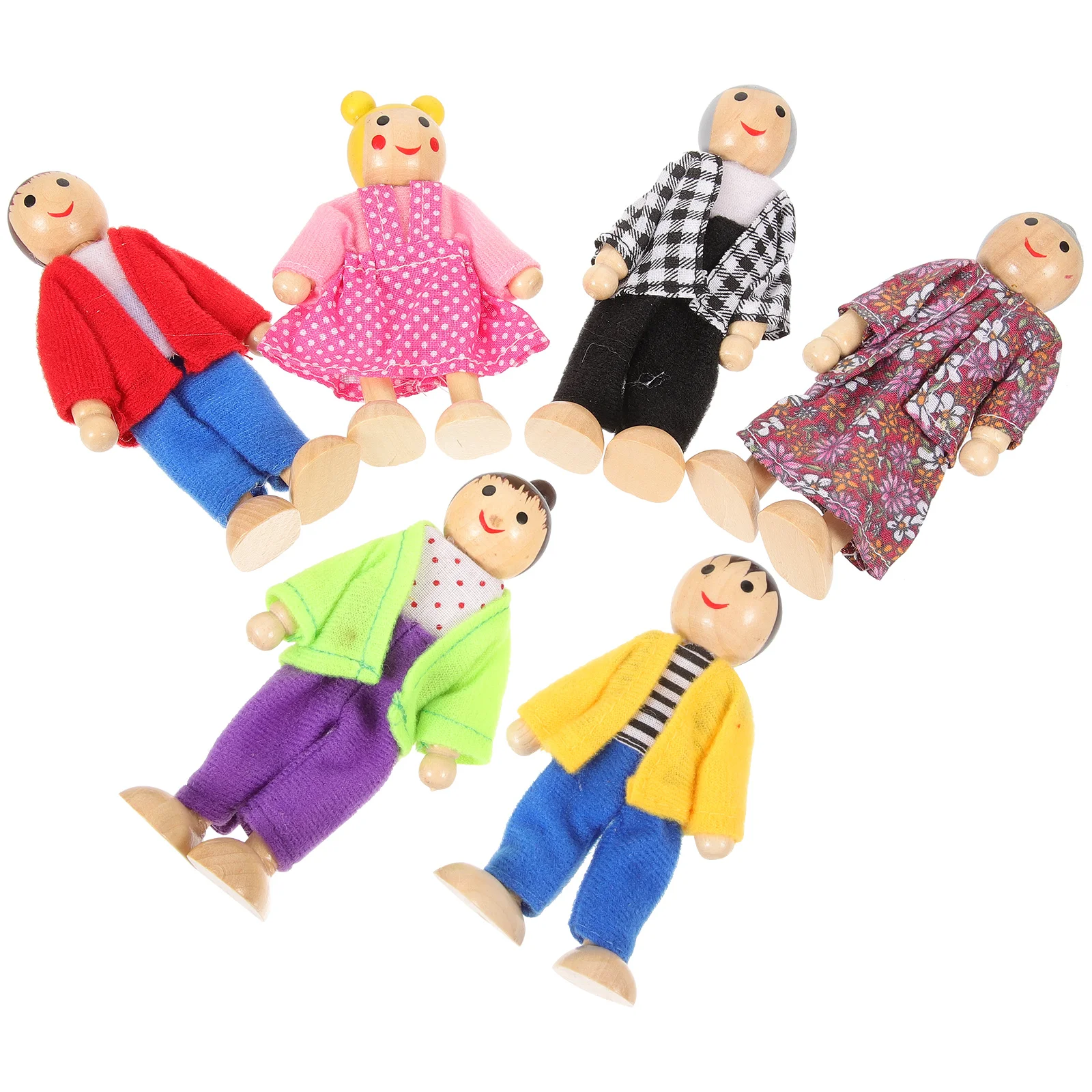 

Family Wooden Figures Play Pretend Set Puppets People Plush Hand Dollhouse House Members Girl Playset Kids Accessories Mini Peg