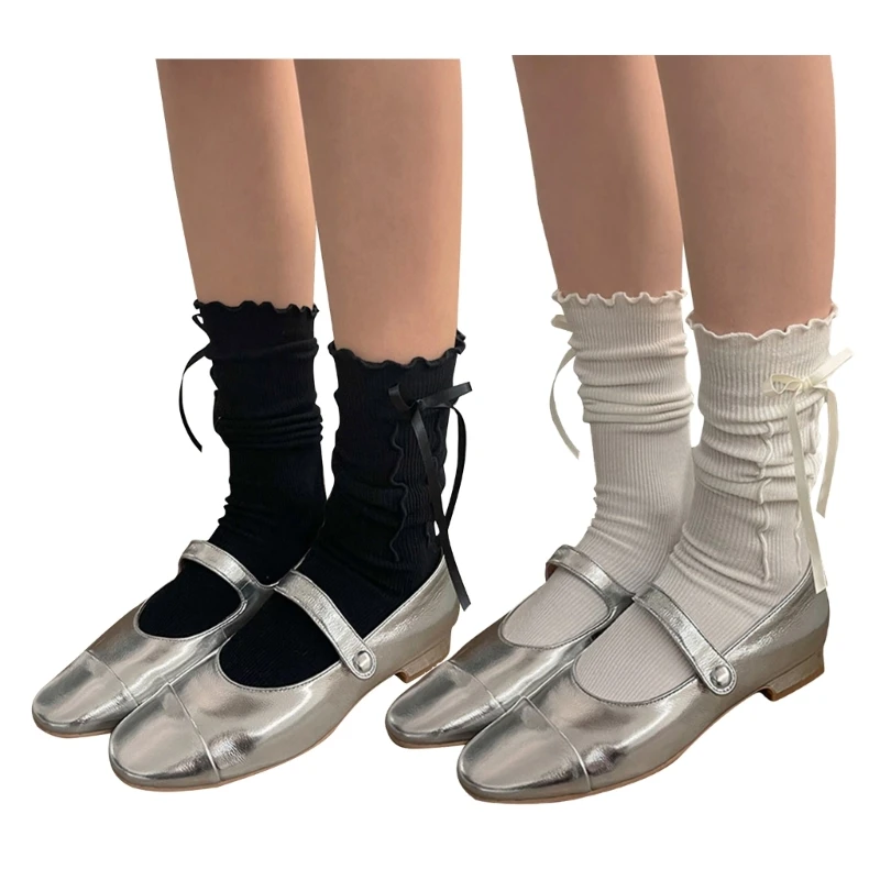 

Sweet Bowknot Boot Socks Cotton Ankle Socks Japanese Ruffle Socks Women Summer Socks Pile Socks Streetwear 10CE