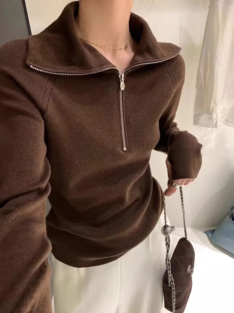 Half Zipper Turtleneck Lapel Knit Women Autumn and Winter High-Grade Soft Glutinous Sweater Inner wear Western Sle Slim fit...