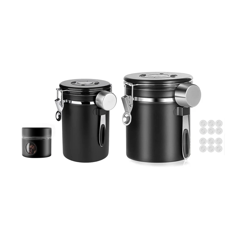 

HOT-Coffee Cans Airtight 1.5L&1.8L Coffee Bean Container,Storage Can With Date Tracker,CO2 Valve For Tea,Coffee Bean,Nut,Etc