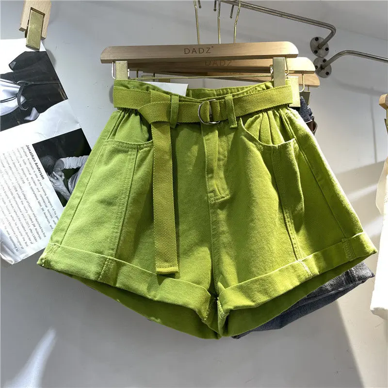 2022 Summer New Fruit Green Fat Casual Jeans 2022 Summer New High Waist Curled Wide Leg Shorts   black jeans