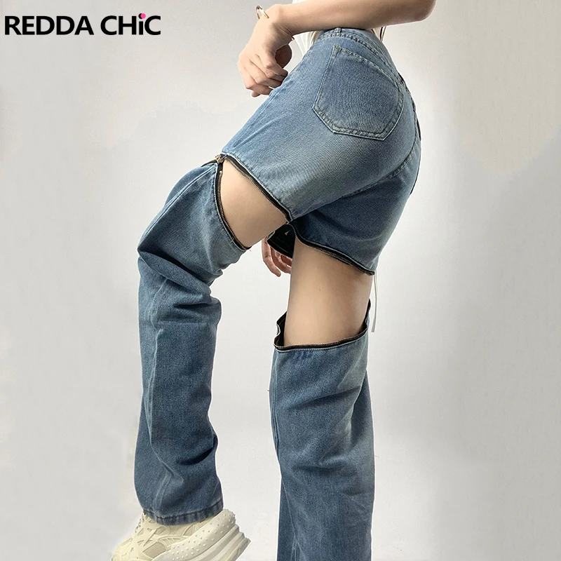 REDDACHiC Y2k Jeans Women Streetwear Detachable Zipper Straight Casual Pants Denim Korean Acubi Fashion Trousers Female Clothing