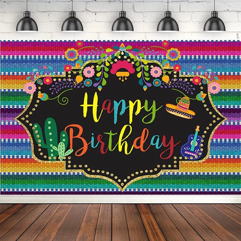 

Mexican Fiesta Birthday Photography Backdrop Color Stripes Cinco De Mayo Party Decor Festival Background Cactus Banner Poster