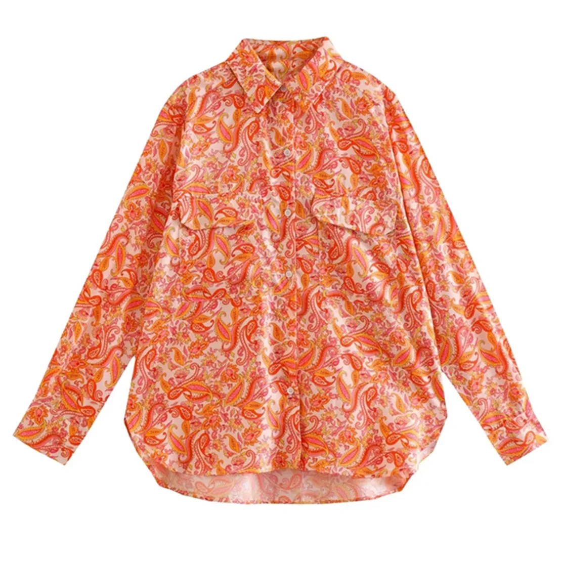 

Jenny&Dave Fashion High Street Paisley Print Satin Blouse Women Casual Autumn Shirt