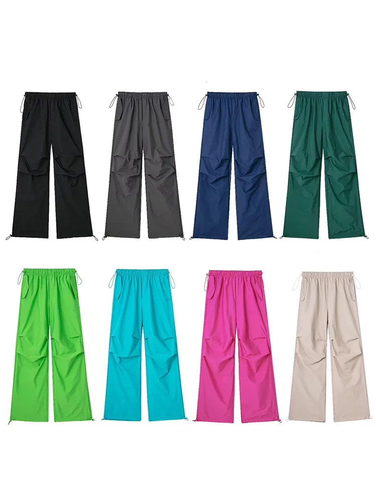 

Женские модные однотонные парашютные брюки-карго, винтажные брюки для бега, женские шикарные брюки с высокой эластичной талией