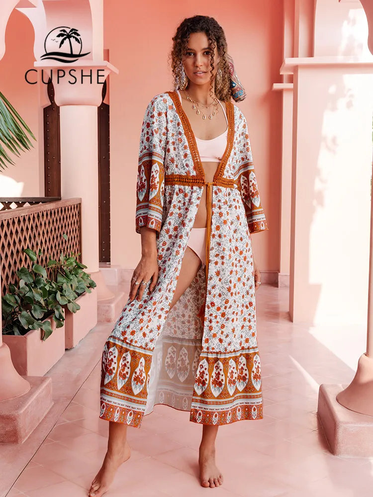 CUPSHE Boho крючком кимоно Накидка женская сексуальная с длинным рукавом на шнуровке