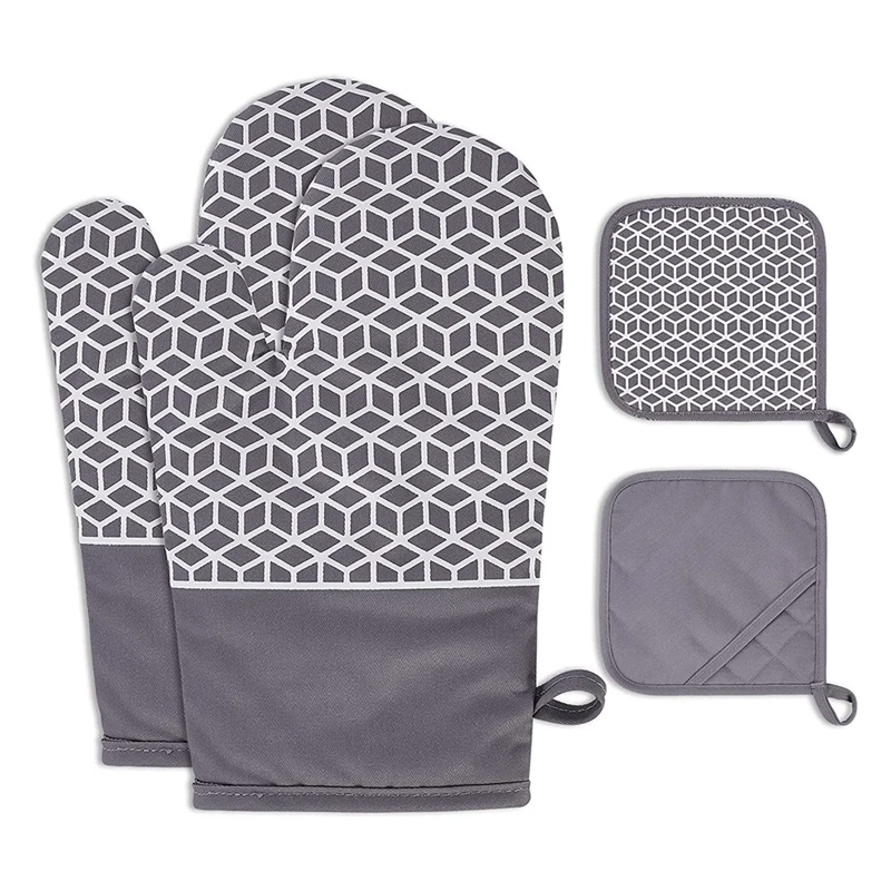 

Oven Gloves Pot Holder 4 Piece Set Kitchen Oven Gloves Silicone Non-Slip Design Pot Holder Gloves