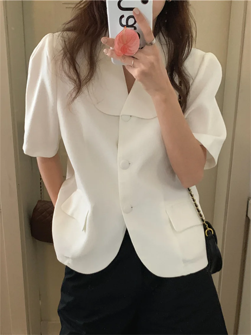 

HziriP Fashion Slim-Fit Women Blazers High Street Thin Short Sleeves Summer OL 2022 Work Wear New Casual Office Lady Coats